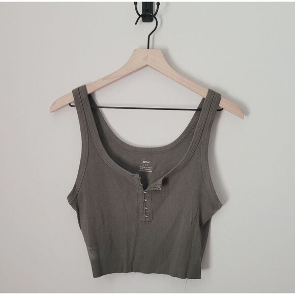 Aerie Ribbed Hook & Eye Olive Green Cropped Tank Size Large - Picture 1 of 7